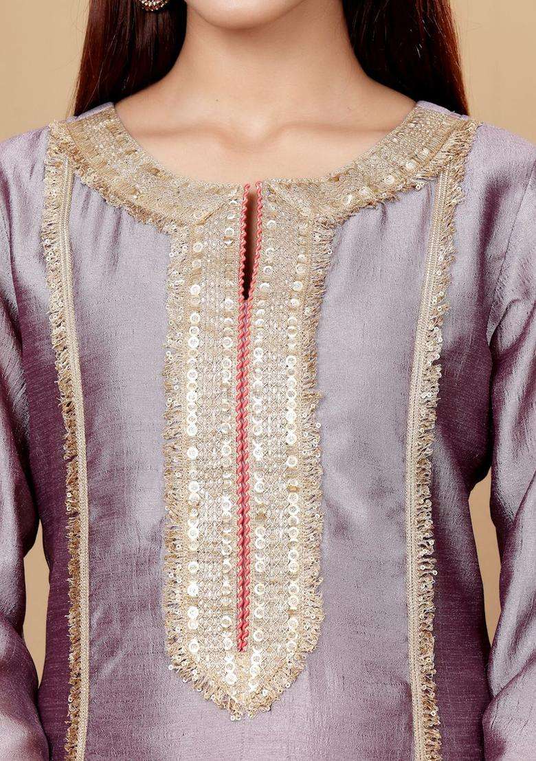 Lavender Embroidered Silk Blend Anarkali Set - Indya