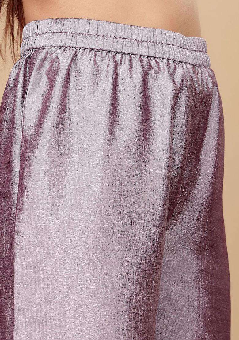 Lavender Embroidered Silk Blend Anarkali Set - Indya