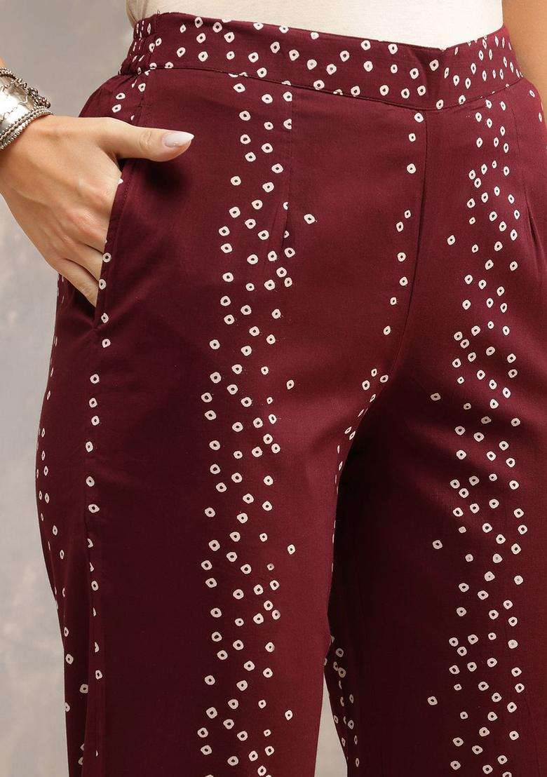 Burgundy Printed Cotton Kurta Set - Indya