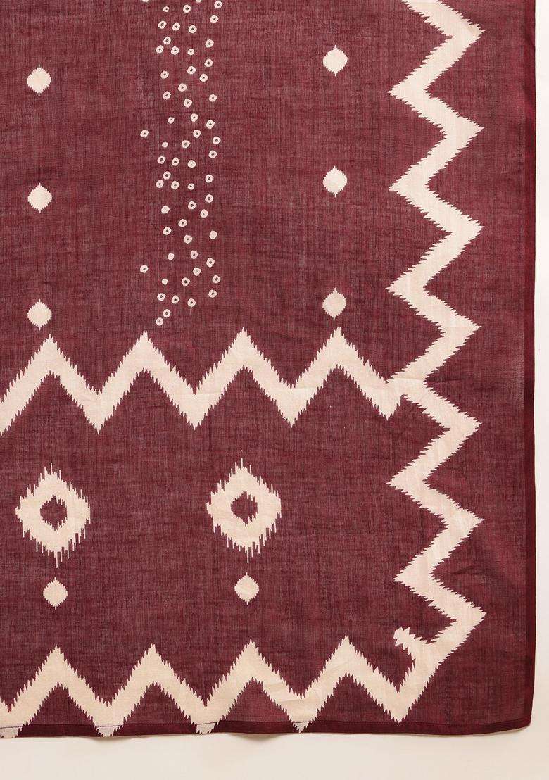 Burgundy Printed Cotton Kurta Set - Indya