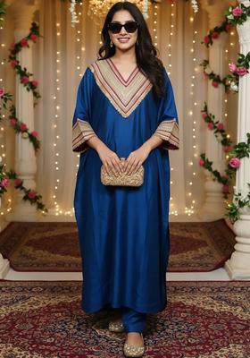 Blue Solid Silk Kurta Set