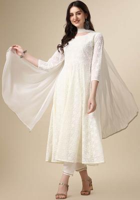 White Embroidered Georgette Kurta Set