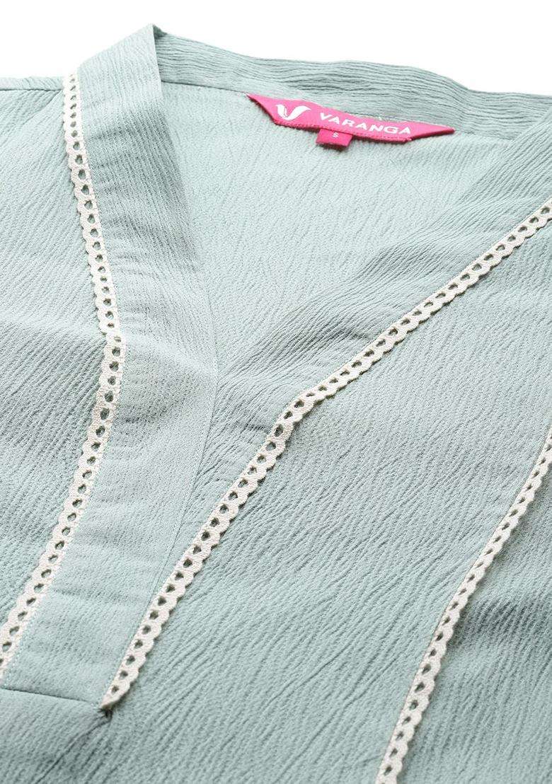 Sea Green Solid Silk Blend Kurta Set - Indya