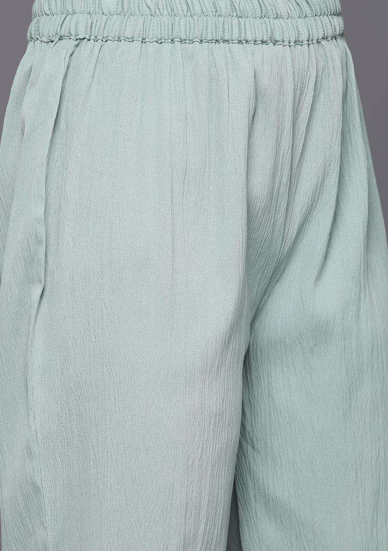 Sea Green Solid Silk Blend Kurta Set - Indya