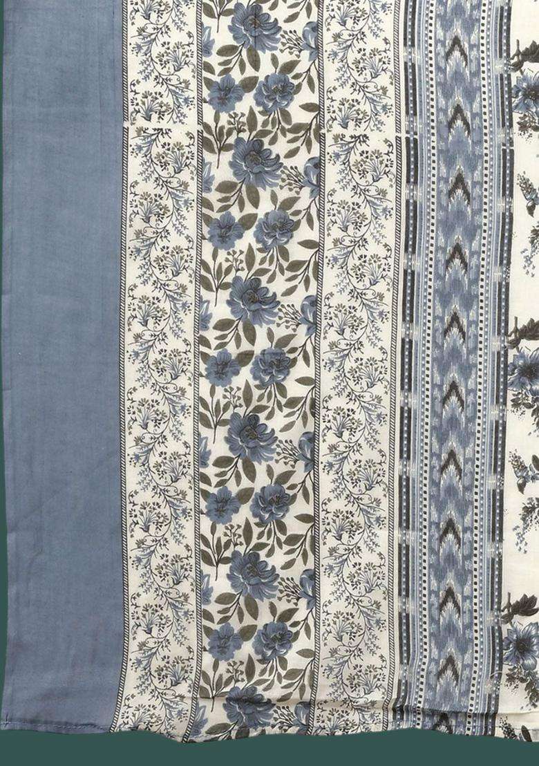 Navy Blue Printed Cotton Anarkali Set - Indya