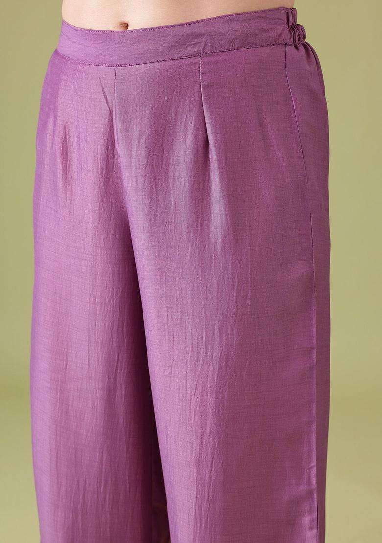 Purple Printed Polyester Kurta Set - Indya