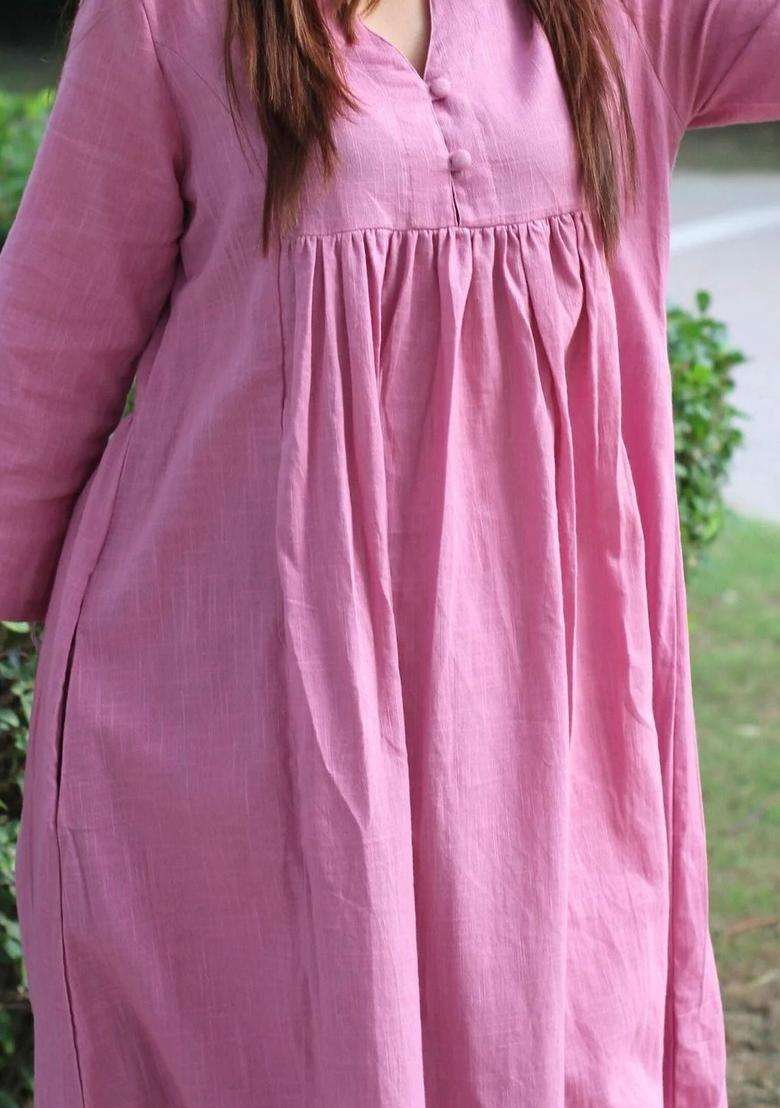 Pink Solid Viscose Kurta Set - Indya