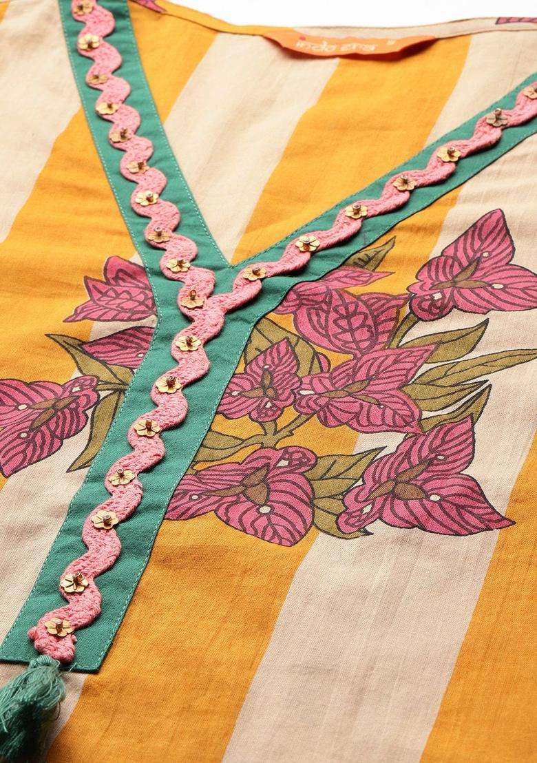 Multicolor Printed Cotton Kurta Set - Indya