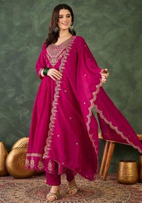 Pink Yoke Design Silk Blend Anarkali Set