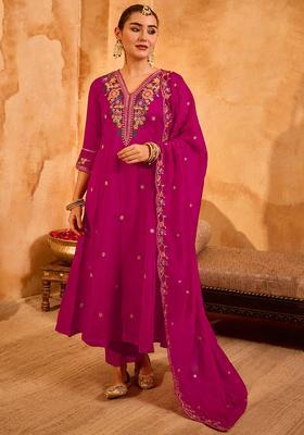 Pink Embroidered Silk Kurta Set