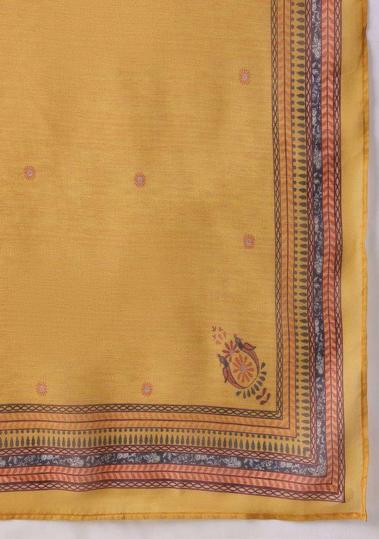 Mustard Printed Polyester Kurta Set - Indya