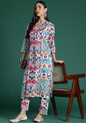 Multicolor Printed Cotton Kurta Set