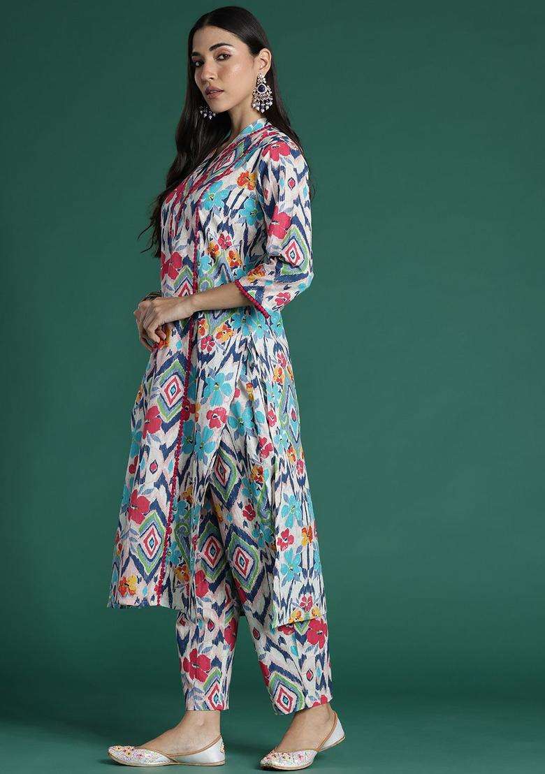 Multicolor Printed Cotton Kurta Set - Indya