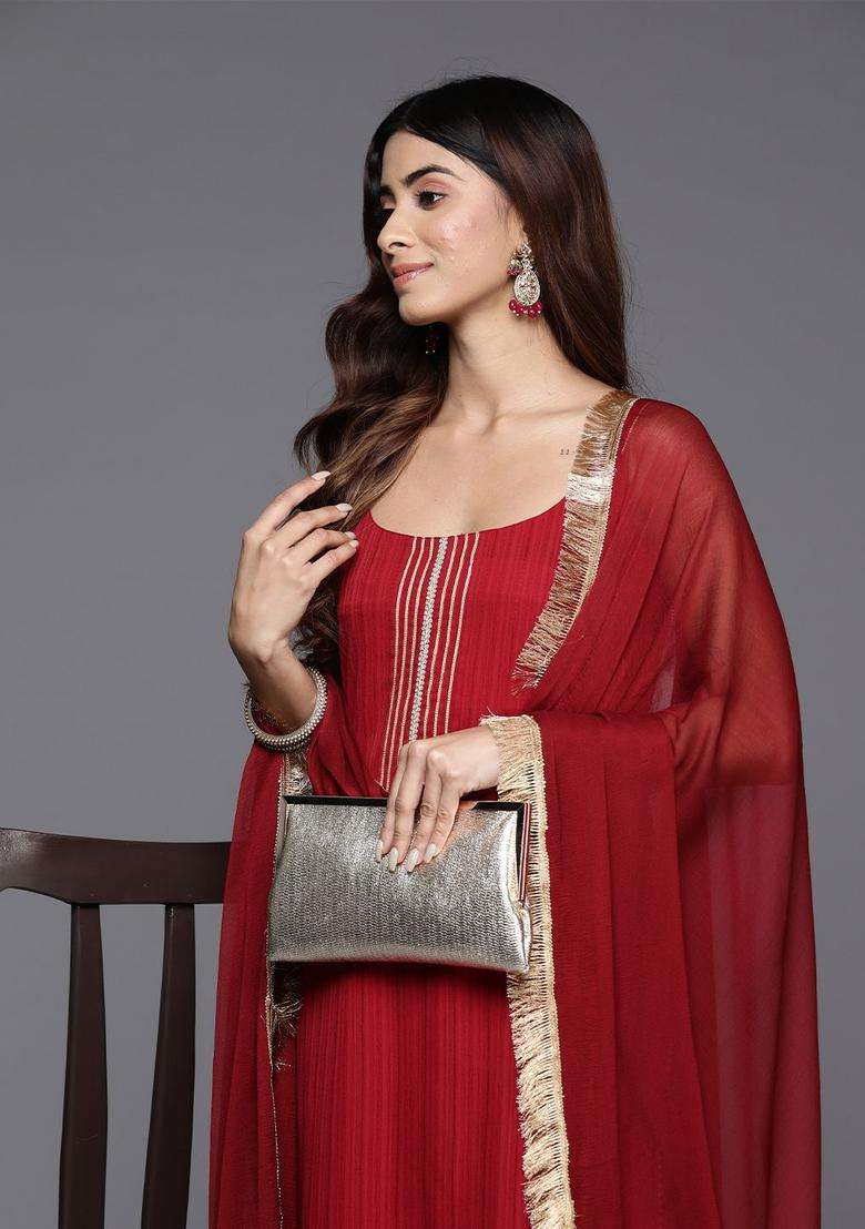 Maroon Solid Silk Blend Kurta Set - Indya