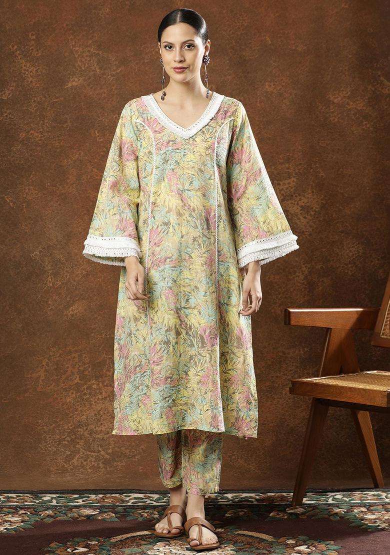 Multicolor Printed Cotton Kurta Set - Indya