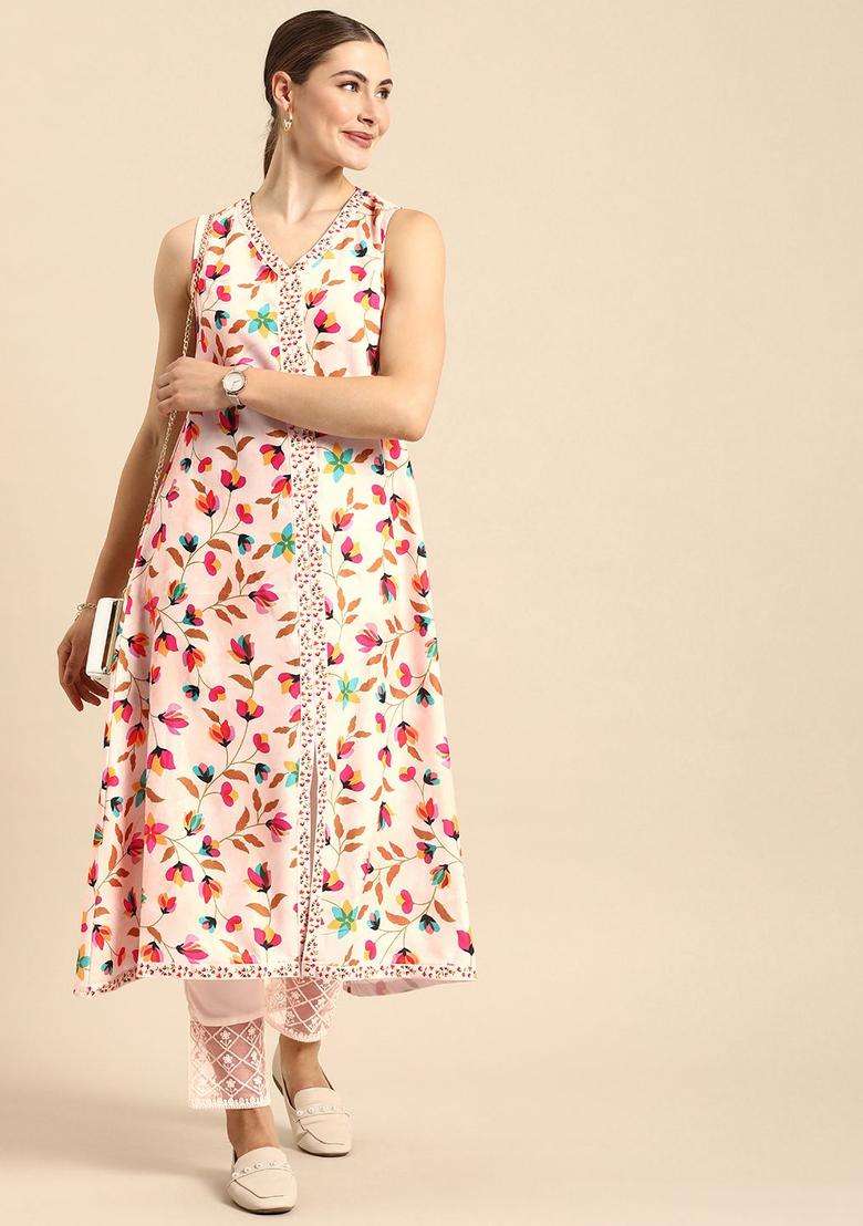 Multicolor Printed Polyester Kurta Set - Indya