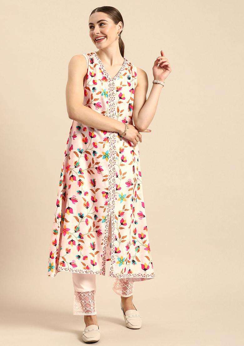Multicolor Printed Polyester Kurta Set - Indya