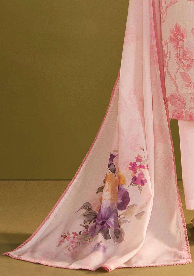 Off White Printed Linen Kurta Set - Indya