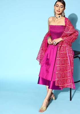 Magenta Solid Silk Blend Kurta Set