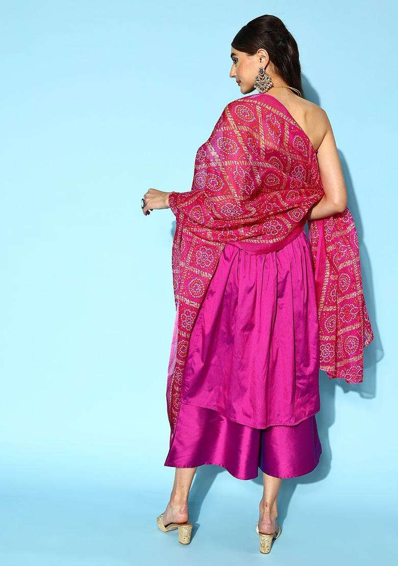 Magenta Solid Silk Blend Kurta Set - Indya