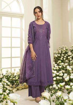 Purple Yoke Design Silk Blend Anarkali Set