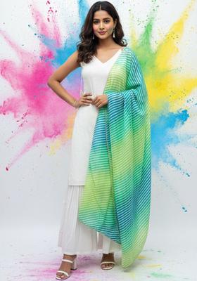 White Self Design Cotton Kurta Set