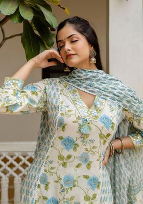White Yoke Design Cotton Kurta Set