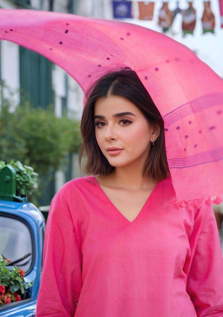 Pink Solid Viscose Kurta Set - Indya