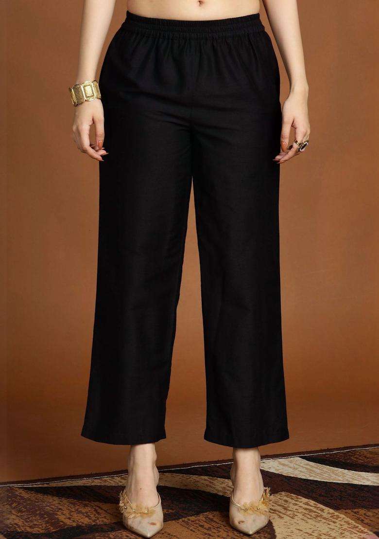 Black Solid Silk Blend Kurta Set - Indya