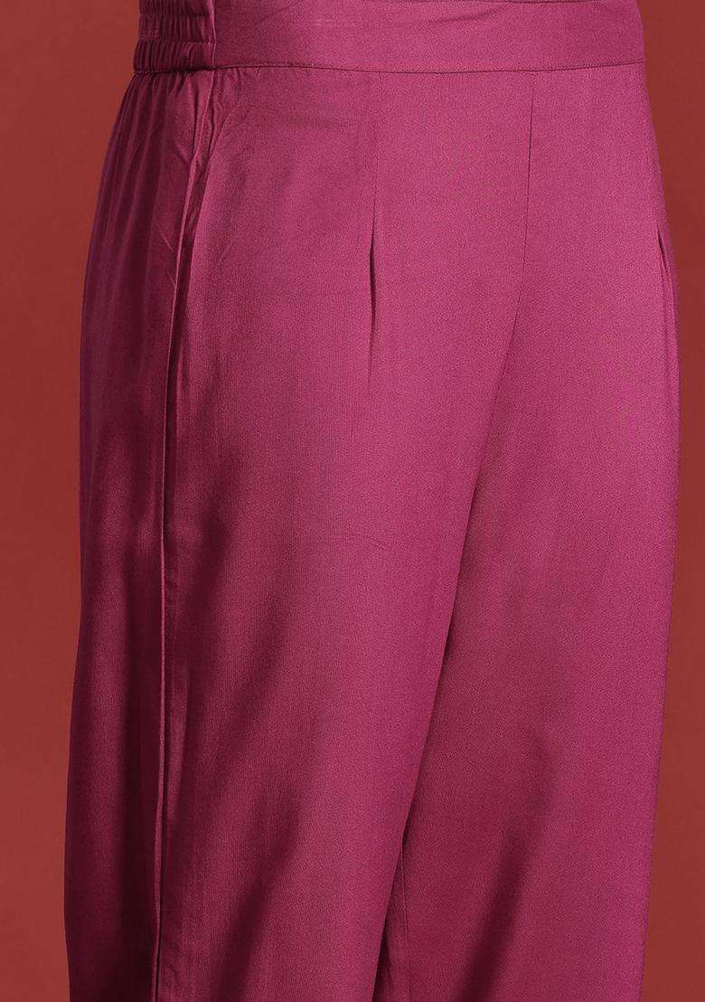 Maroon Solid Viscose Kurta Set - Indya