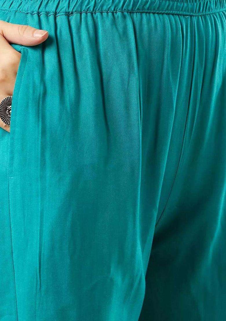 Blue Dyed Viscose Kurta Set - Indya