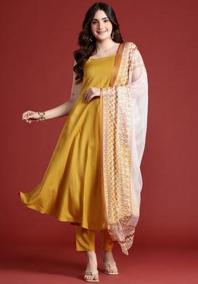 Mustard Solid Viscose Kurta Set