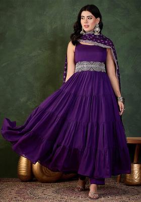 Purple Solid Silk Blend Kurta Set