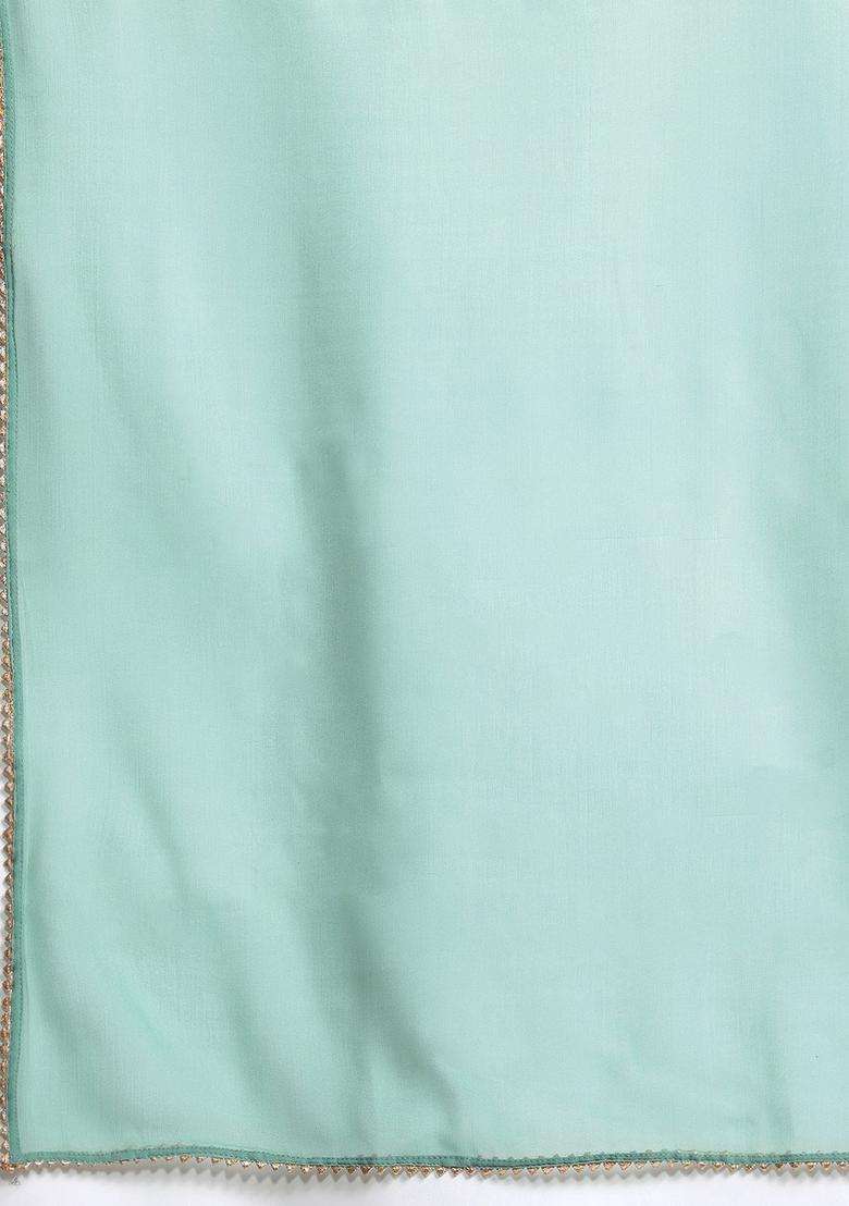 Sea Green Printed Polyester Kurta Set - Indya