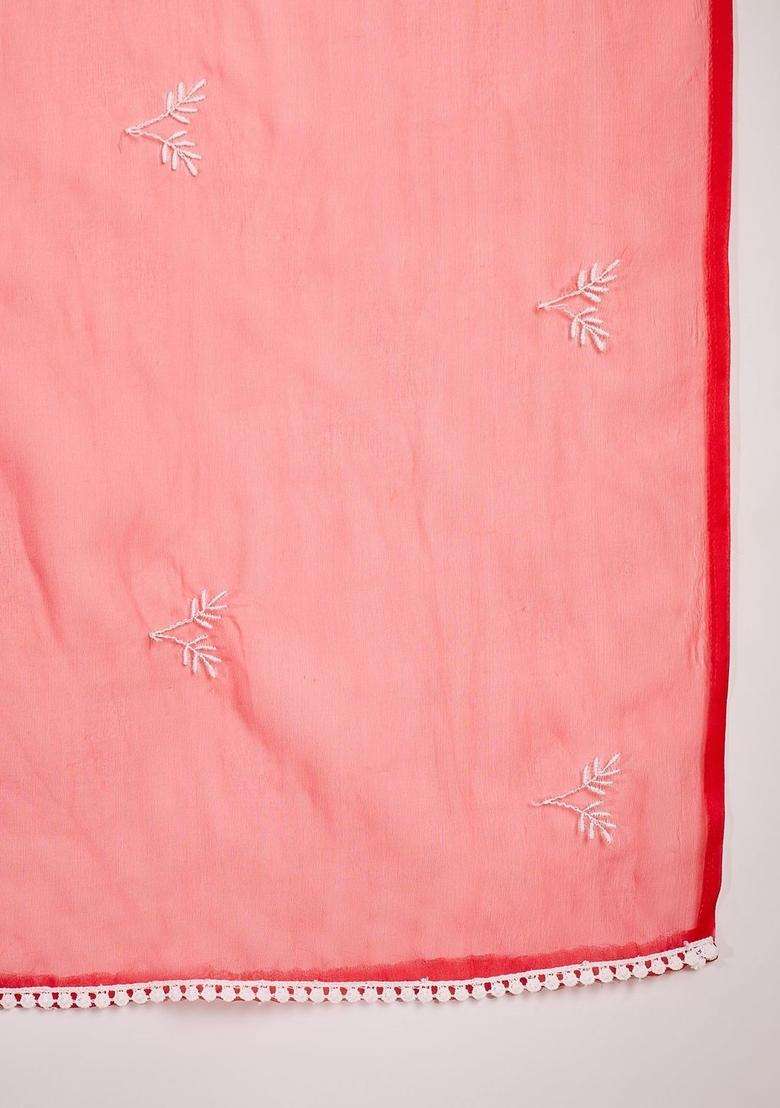 Red Embroidered Organza Kurta Set - Indya