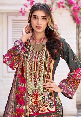Grey Printed Cotton Kurta Set