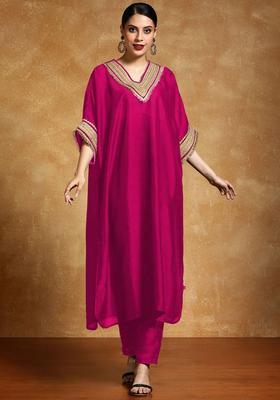 Fuchsia Yoke Design Chinon Kurta Set