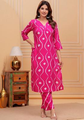 Pink Printed Viscose Kurta Set