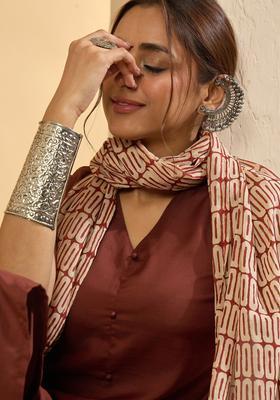 Brown Solid Cotton Kurta Set