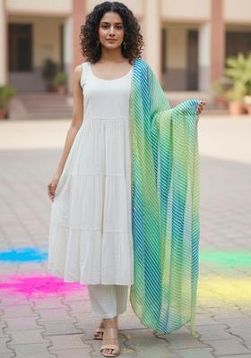 White Solid Cotton Kurta Set