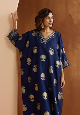 Navy Blue Printed Chinon Kurta Set
