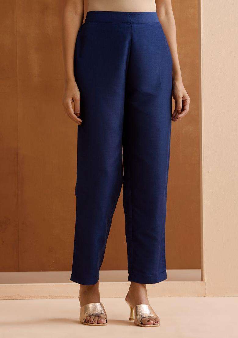 Navy Blue Printed Chinon Kurta Set - Indya