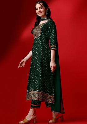 Green Yoke Design Viscose Kurta Set