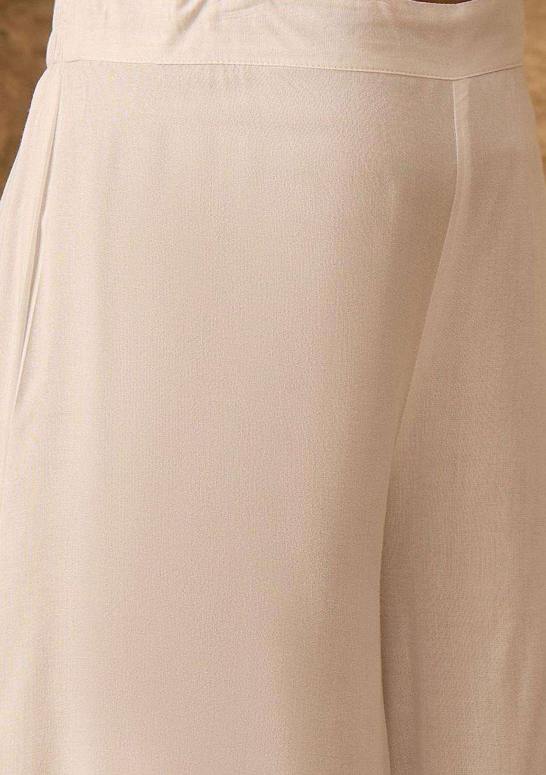 White Solid Viscose Kurta Set - Indya