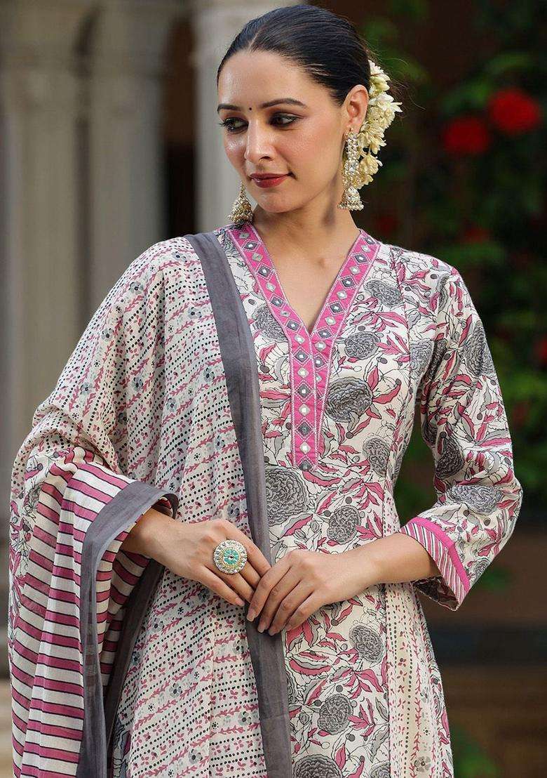 Rose Printed Cotton Kurta Set - Indya