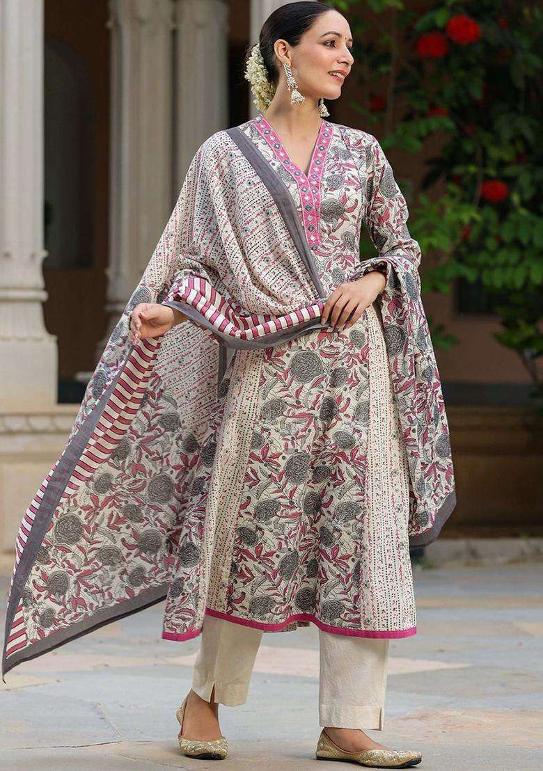 Rose Printed Cotton Kurta Set - Indya
