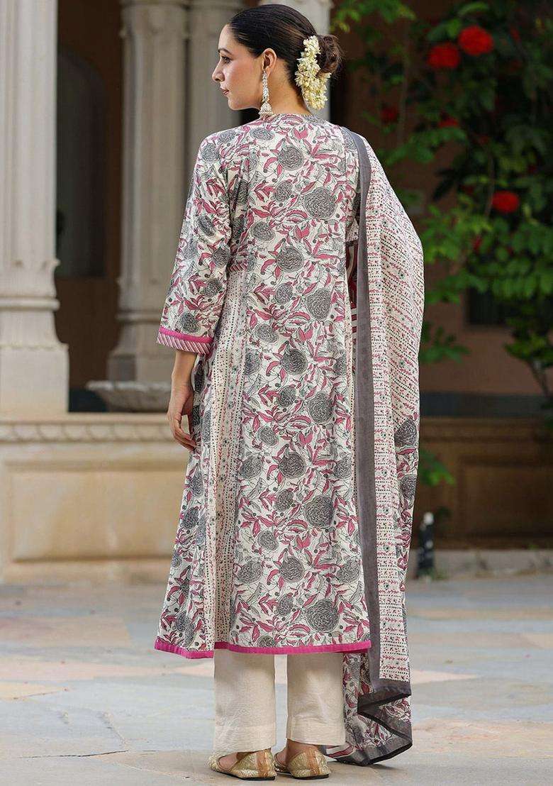 Rose Printed Cotton Kurta Set - Indya