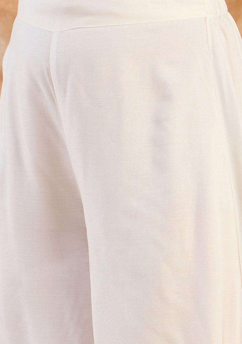 White Solid Viscose Kurta Set - Indya
