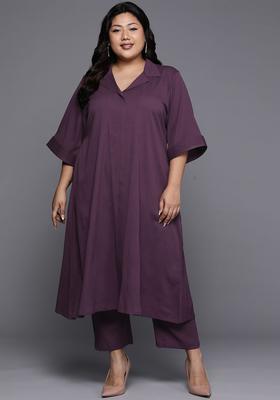 Purple Solid Silk Blend Kurta Set