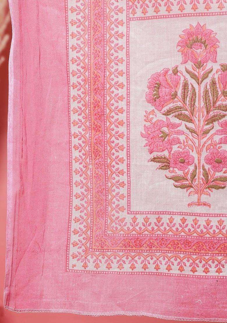 White Printed Cotton Kurta Set - Indya